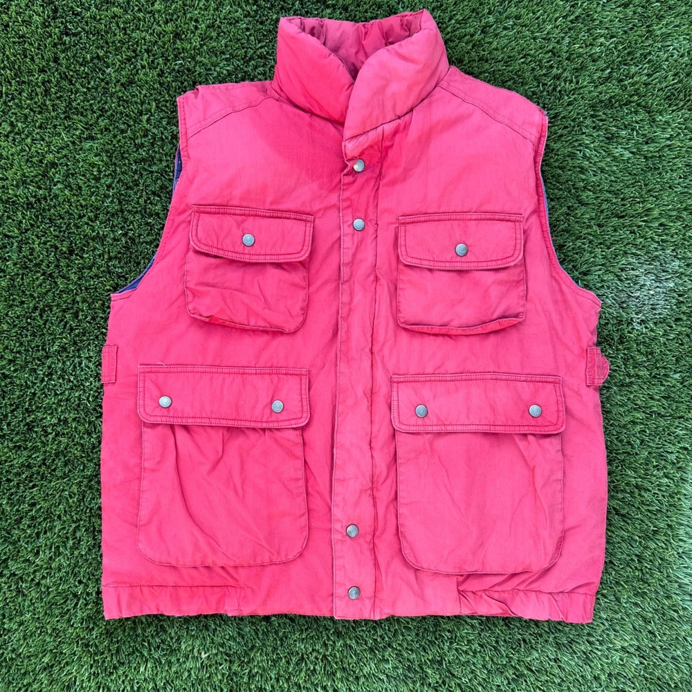 JJ Cochran Mens Duck Down Red Puffer Vest Quilted Pockets Full Zip‎ L